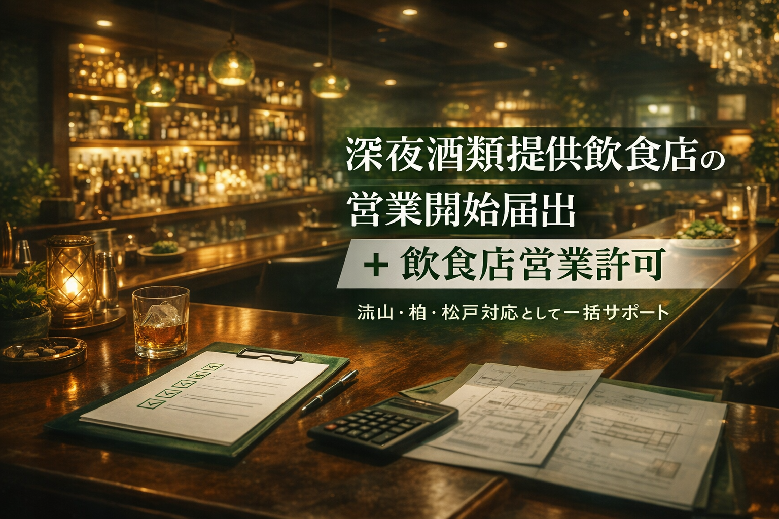 深夜酒類提供飲食店の届出と飲食店営業許可をサポート（流山・柏・松戸）