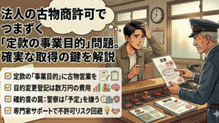法人の古物商許可でつまずく「定款の事業目的」問題。目的変更の登記費用と確認書の罠