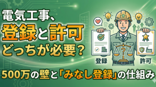 電気工事業の登録と建設業許可はどっちが必要？500万円の壁と「みなし登録」の仕組み