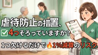 虐待防止の措置、4つそろっていますか。1つ欠けるだけで1パーセント減算です