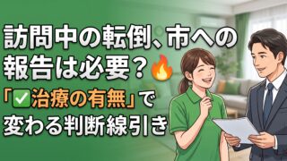 訪問中の転倒、市に報告が要りますか。線引きは治療を受けたかどうかです