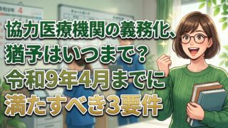 協力医療機関の義務化は令和9年4月です。3要件を満たす連携先を今のうちに