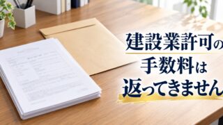 建設業許可の手数料は返ってきません。知事許可の新規は9万円です